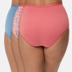 Femme Playtex 3 Culottes taille haute Coton Bio rose/bleu