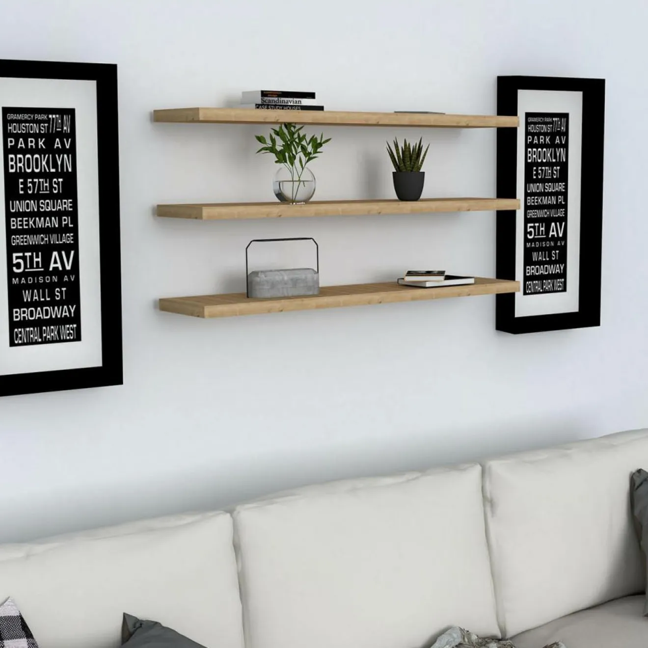 Wooden Art 3 Etagères murales Boss saphir - 60x1.8x14.5 cm