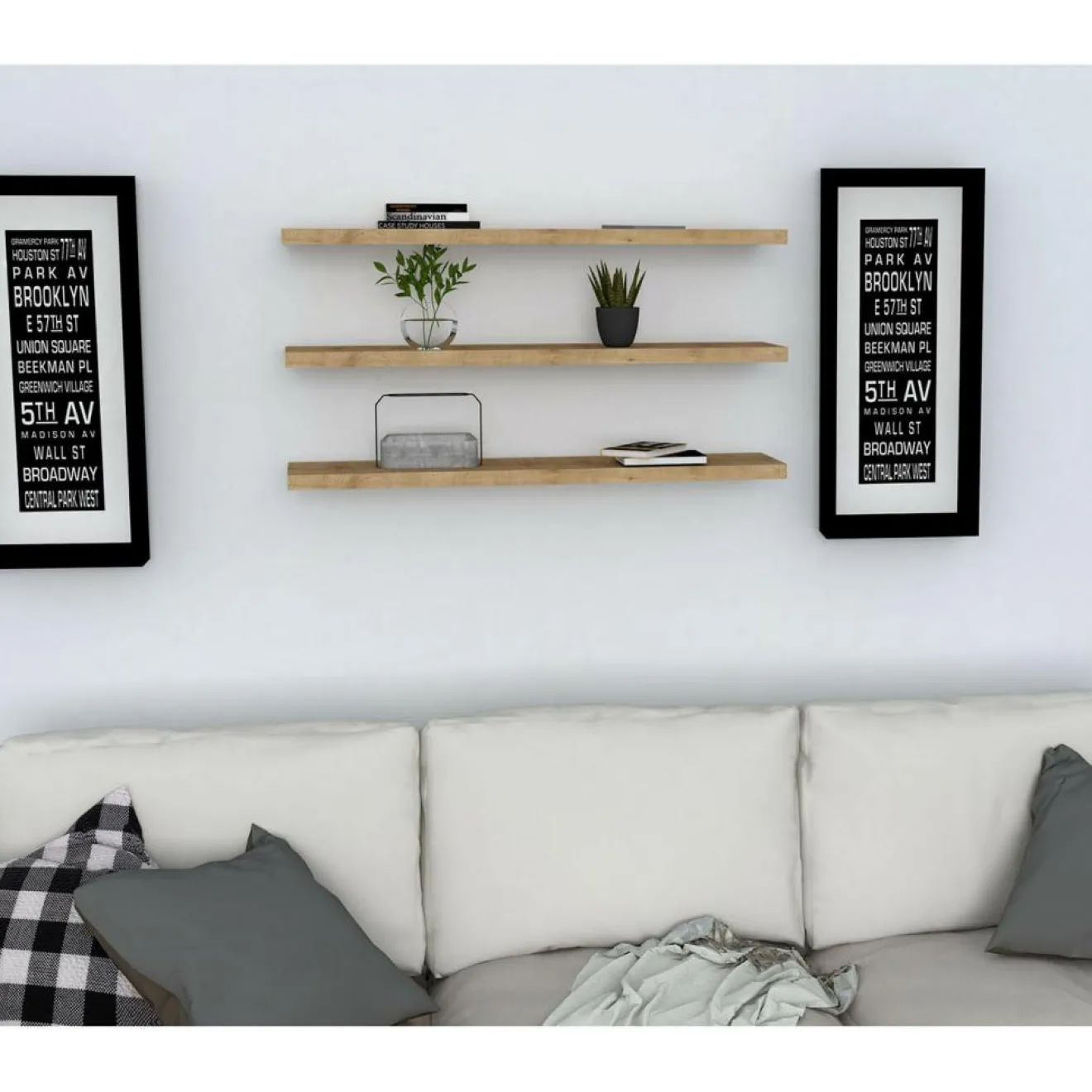 Wooden Art 3 Etagères murales Boss saphir - 60x1.8x14.5 cm