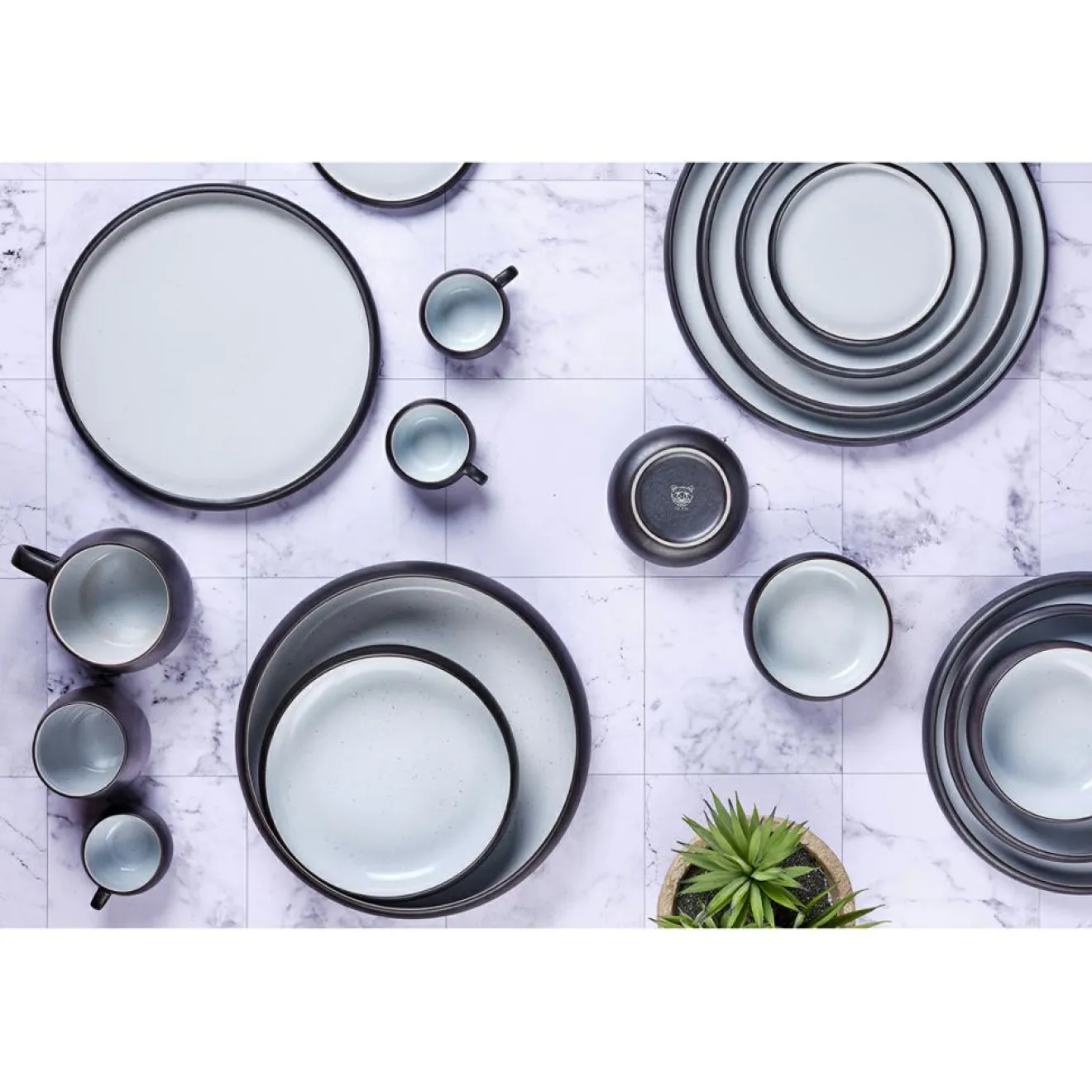 Bjorn 4 Mugs en Grès Gourmet blanc granité/noir onyx - 40 cL 8.5x8.5x9.5 cm