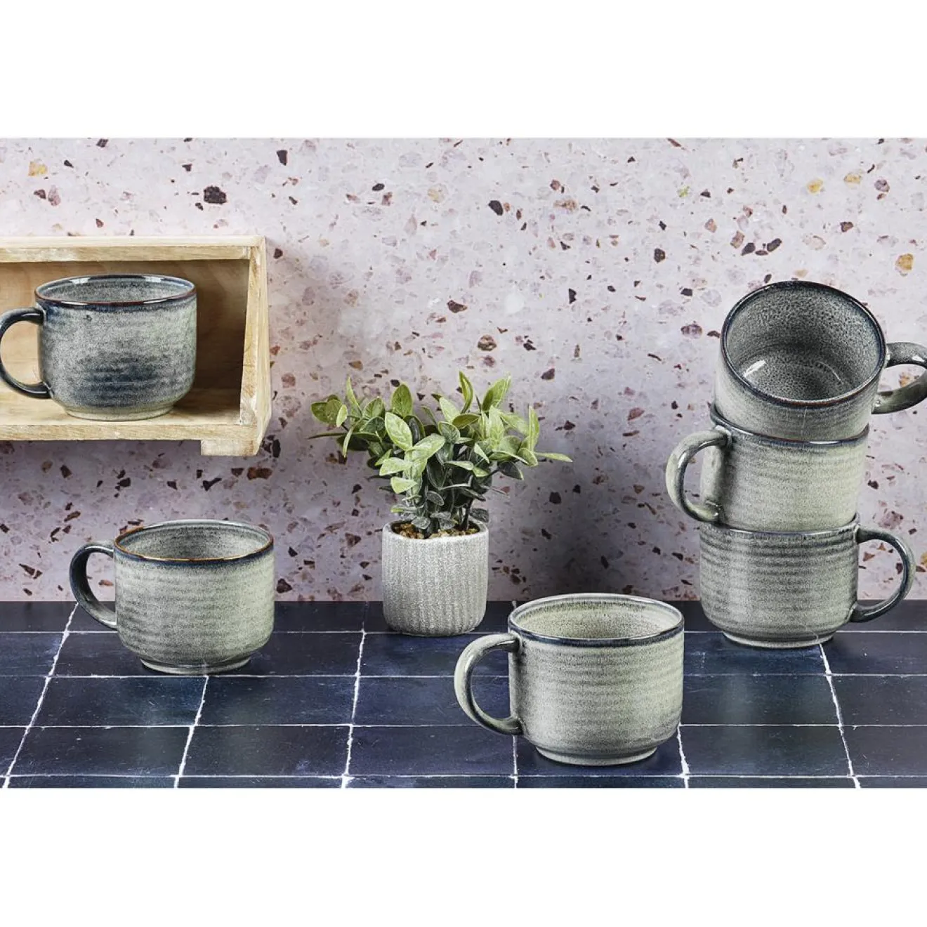 Bjorn 6 Mugs en Grès Zen gris/bleu - 40 cl