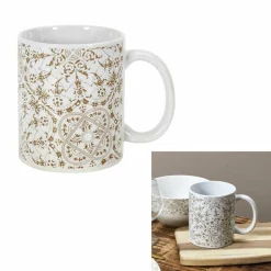 Best Home Deco Factory 2 Mugs motif faïence blanc/taupe - 12.5x9.2x8 cm