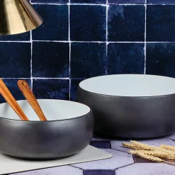 Outlet Bjorn 2 Saladiers en Grès Gourmet blanc granité/noir onyx - 40.5x40.5x20.5 cm