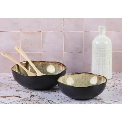 Bjorn 2 Saladiers en Grès Iris beige/marron - 24x8.5/28.5x10 cm