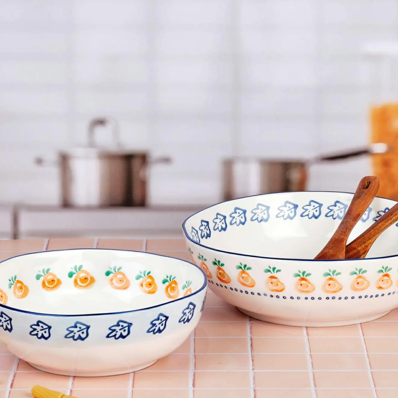 Bjorn 2 Saladiers en Porcelaine Napoli multicolores - 35x17.7x35.3 cm