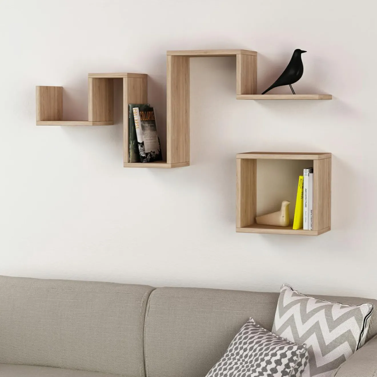 Clearance Wooden Art 2 Étagères follow chêne - 48x116x48 cm