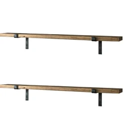Wooden Art 2 Étagères murales noyer noires - 60x16x14 cm