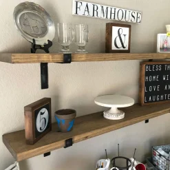 Wooden Art 2 Étagères murales noyer noires - 60x16x14 cm