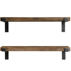 Wooden Art 2 Étagères murales noyer noires - 60x16x14 cm