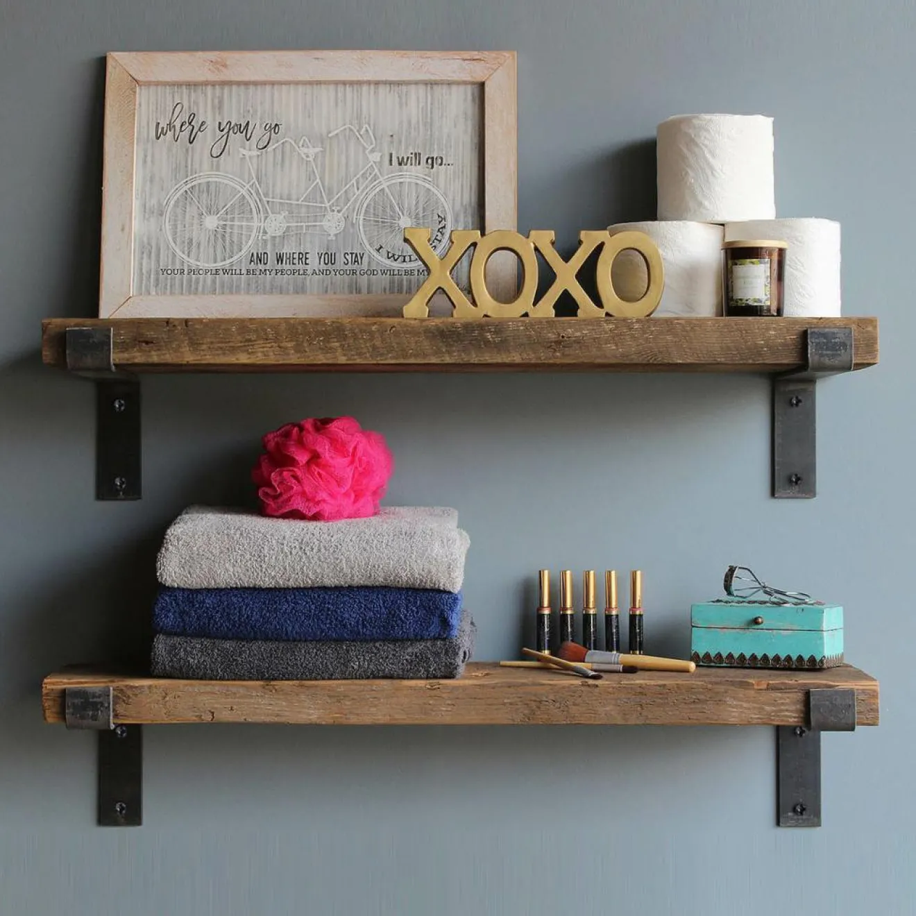 Wooden Art 2 Étagères murales noyer noires - 60x16x14 cm