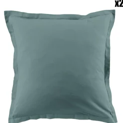 Outlet Blanc Passion 2 Taies d'oreiller 100% Coton unies bleu canard