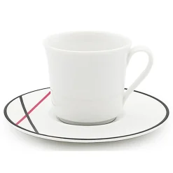 Fauchon 6 Tasses à café + soucoupes en Porcelaine Bistot blanches - 70ml