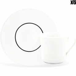 Fauchon 6 Tasses à thé + soucoupes en Porcelaine Ligne blanches - 150ml