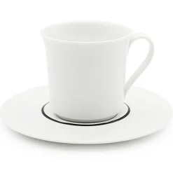 Fauchon 6 Tasses à thé + soucoupes en Porcelaine Ligne blanches - 150ml
