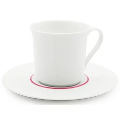 Fauchon 6 Tasses à thé + soucoupes en Porcelaine Ligne blanches - 150ml