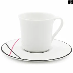 Fauchon 6 Tasses à thé + soucoupes en Porcelaine Bistrot blanches - 150ml