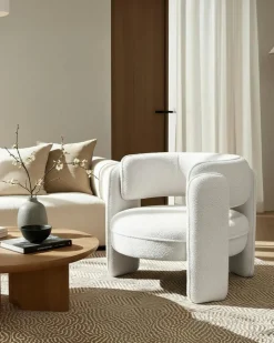 Uniqka Aéla - Fauteuil cocooning en tissu bouclettes beige
