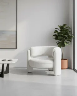 Uniqka Aéla - Fauteuil cocooning en tissu bouclettes beige