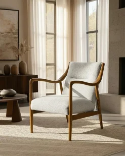 Uniqka Ambre - Fauteuil en bois massif chêne et en lin