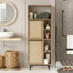 Wooden Art Armoire de salle de bains noyer/chêne - 74.8x161.6x35.5 cm