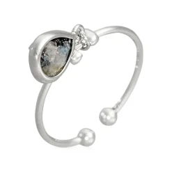 Femme Moonstone Bague ajustable Louise Labradorite en laiton argenté