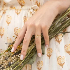 Femme Moonstone Bague ajustable Norah Agate en laiton doré