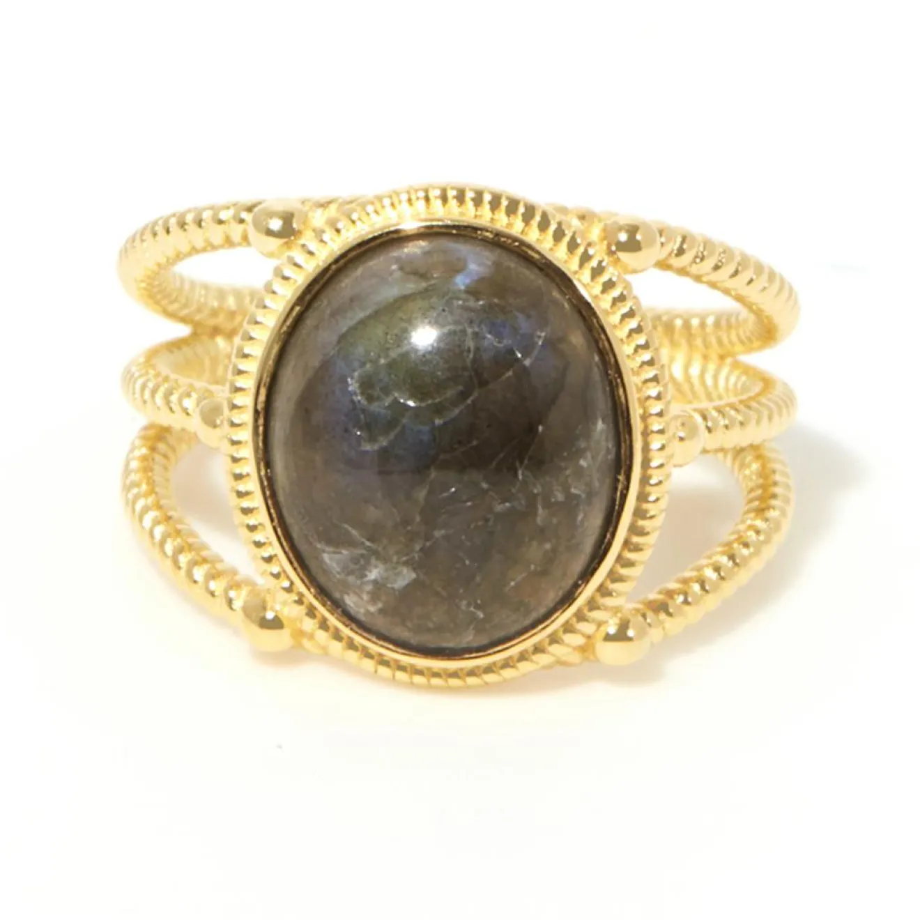 Outlet Moonstone Bague ajustable Soledad Labradorite en laiton doré