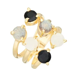 Clearance Moonstone Bague ajustable Stella Labradorite en laiton doré