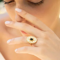 Femme Moonstone Bague ajustable Western Onyx en laiton doré