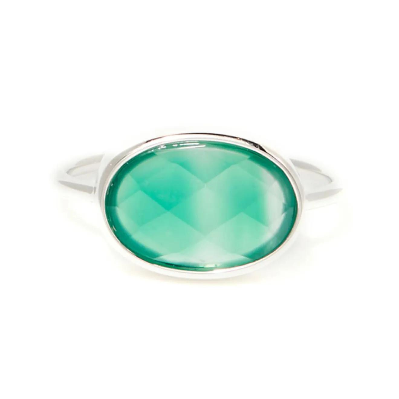 Femme Moonstone Bague Alexine Agate verte en laiton argenté