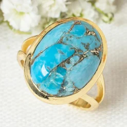 Hot Moonstone Bague Amelia Turquoise en laiton doré