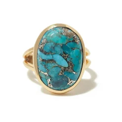 Hot Moonstone Bague Amelia Turquoise en laiton doré