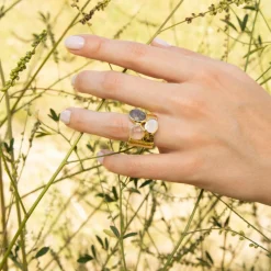 Femme Moonstone Bague Carmen Labradorite & Quartz en laiton doré