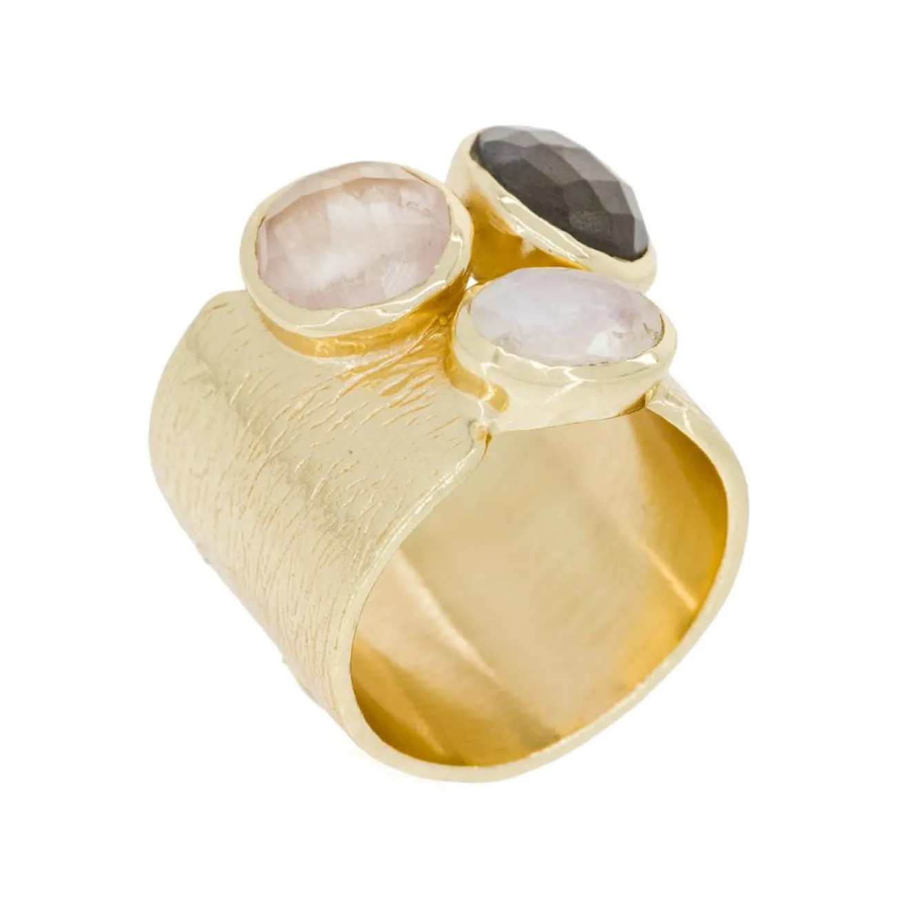 Femme Moonstone Bague Carmen Labradorite & Quartz en laiton doré