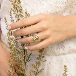 Femme Moonstone Bague Debora Quartz, Labradorite et Jade en laiton doré