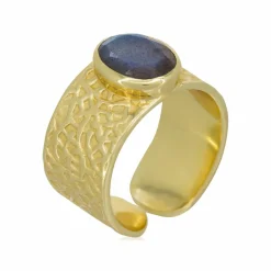 Femme Moonstone Bague Elisabeth Labradorite en laiton doré