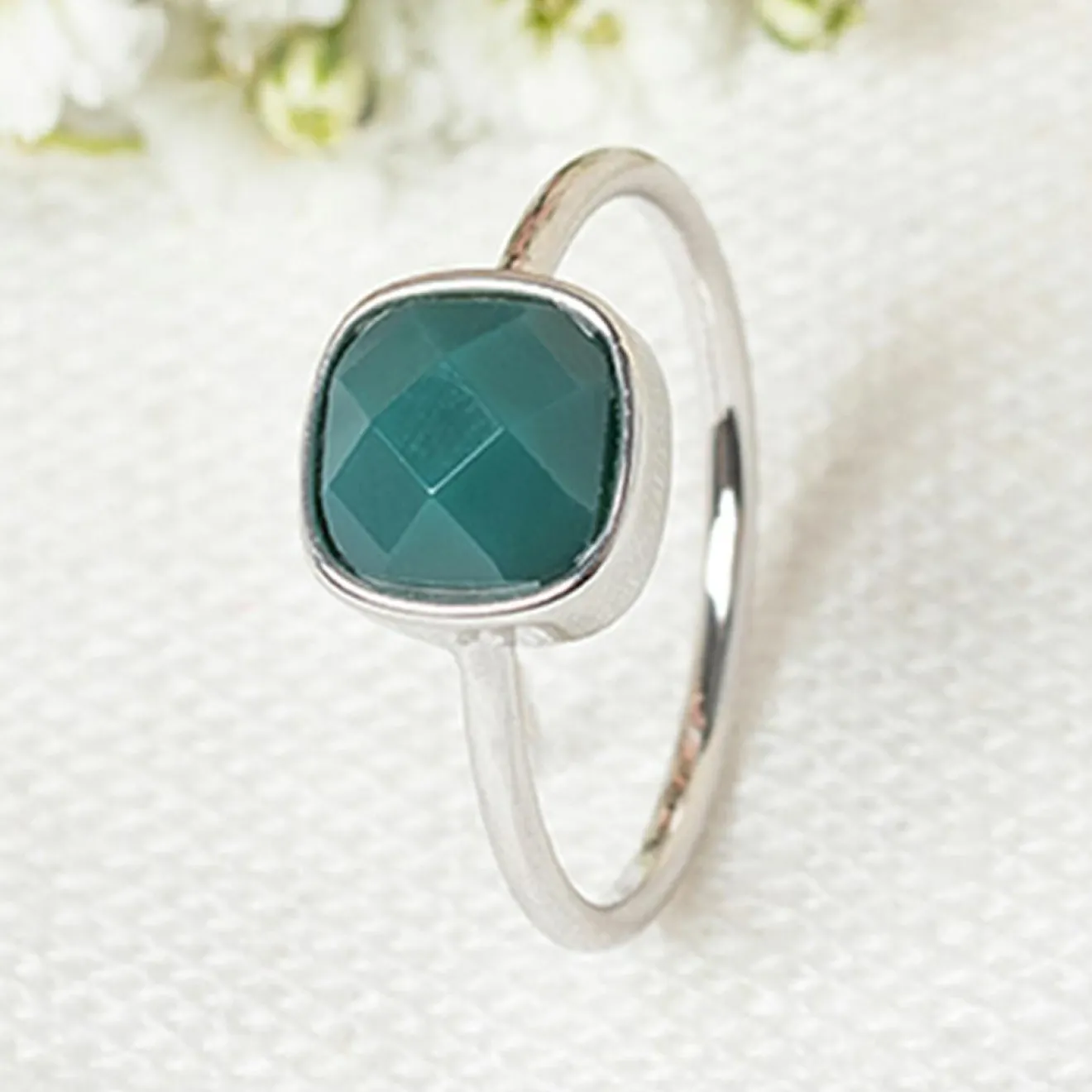 New Moonstone Bague Ella Agate en laiton argenté