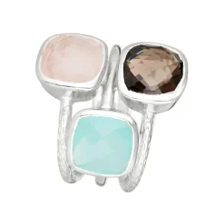 Outlet Moonstone Bague Elsa Aqua Calci & Quartz en laiton argenté