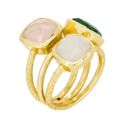 Femme Moonstone Bague Elsa Aventurine Quartz & Pierre de Lune en laiton doré