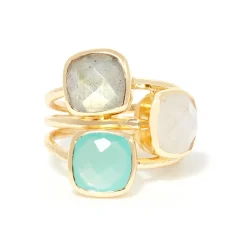Femme Moonstone Bague Elsa multipierres en laiton doré
