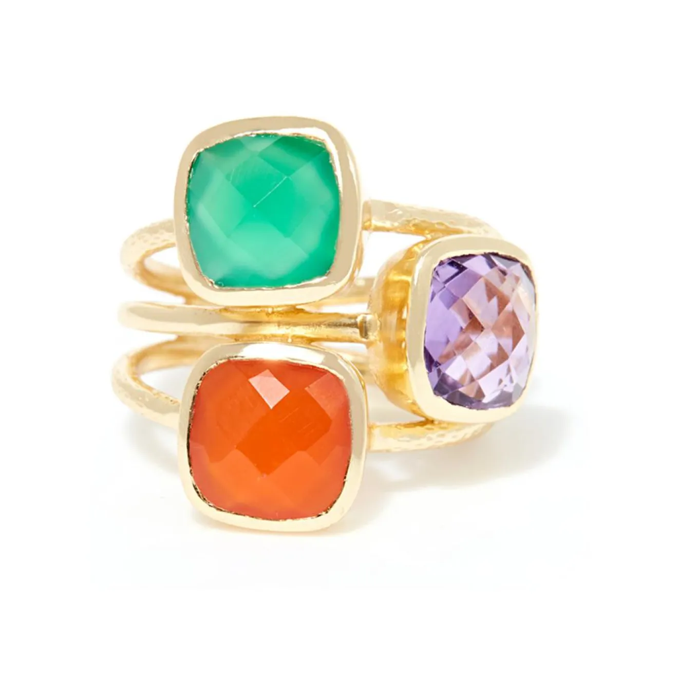 Hot Moonstone Bague Elsa Onyx verte, Cornaline & Améthyste en laiton doré