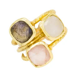 Hot Moonstone Bague Elsa Quartz, Labradorite et Cristal en laiton doré