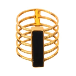 New Moonstone Bague Emma Onyx en laiton doré