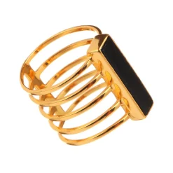 New Moonstone Bague Emma Onyx en laiton doré