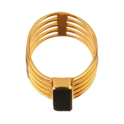 New Moonstone Bague Emma Onyx en laiton doré