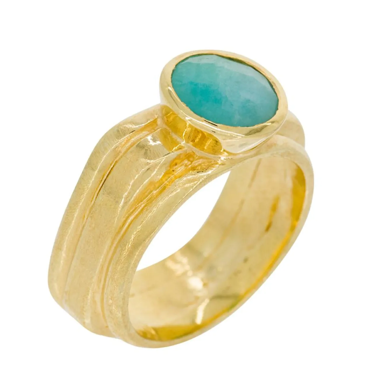 Hot Moonstone Bague Flora Amazonite en laiton doré