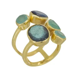 Online Moonstone Bague Tatiana Labradorite & Aqua Calci en laiton doré