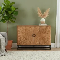 Outlet Bois & Chiffons Bahut 2 portes sculptées Manguier Solaris Beige - 120x42x85 cm