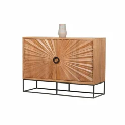 Outlet Bois & Chiffons Bahut 2 portes sculptées Manguier Solaris Beige - 120x42x85 cm