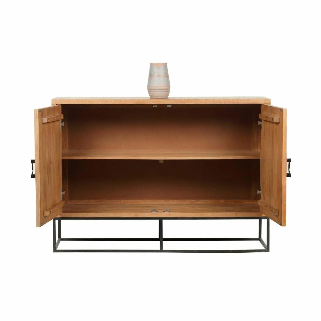 Outlet Bois & Chiffons Bahut 2 portes sculptées Manguier Solaris Beige - 120x42x85 cm